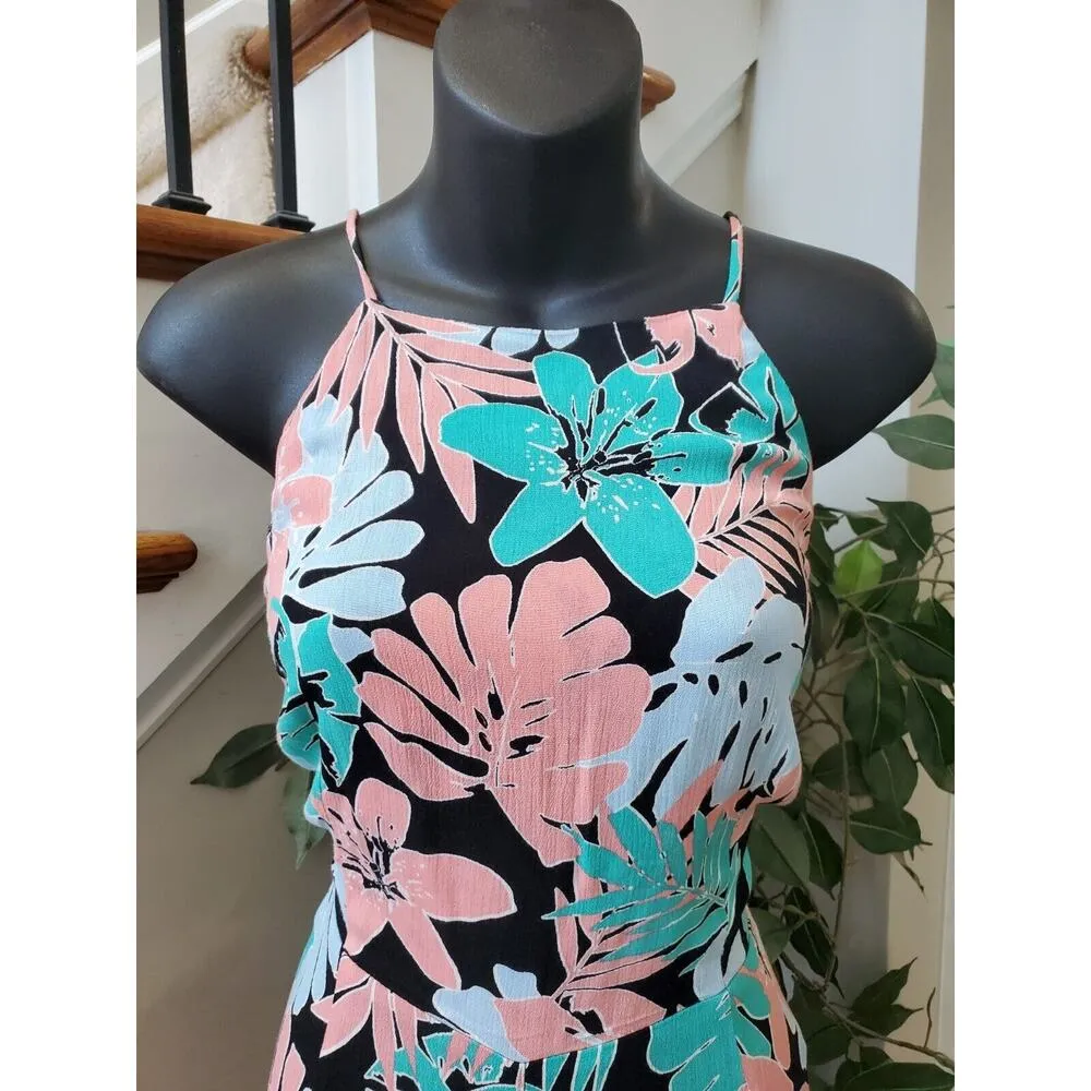 FOREVER 21 Women Multicolor Floral Spaghetti Strap Open Back Jumpsuit Size Large - Image 2