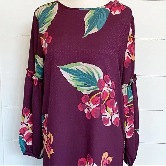 Ann Taylor LOFT Petite Women's Balloon Sleeve Floral Shift Dress Plum‎ XSP - EUC - Image 11