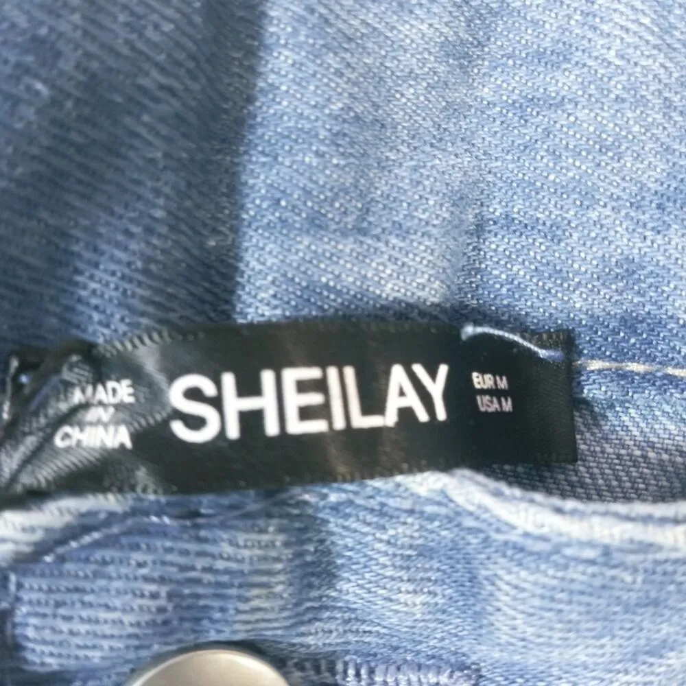 Sheilay High Waisted Ripped Leopard Patchwork Destroyed Jeans Size M Blue - Image 5