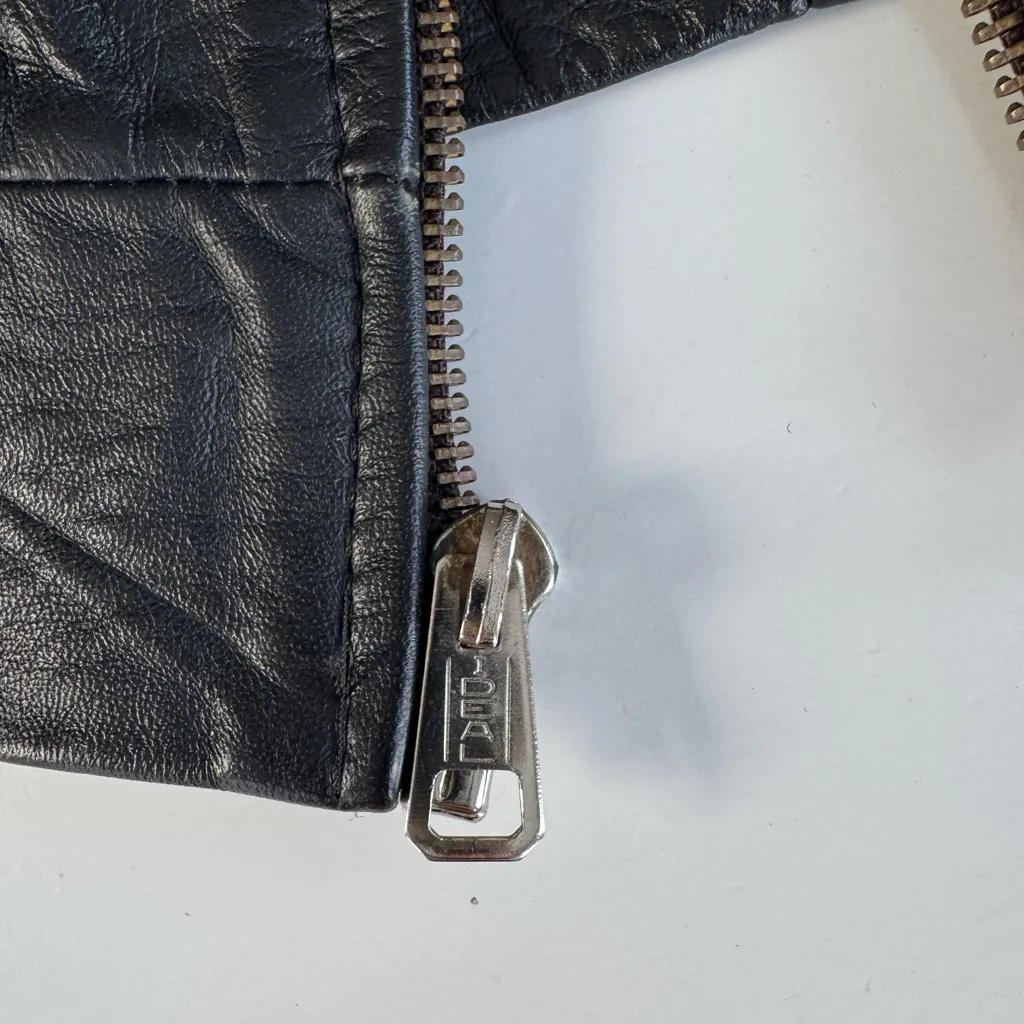 Vintage 80s Black Leather Buckle Neckline Cropped Leather Jacket Sz 46 Large XL - Image 14