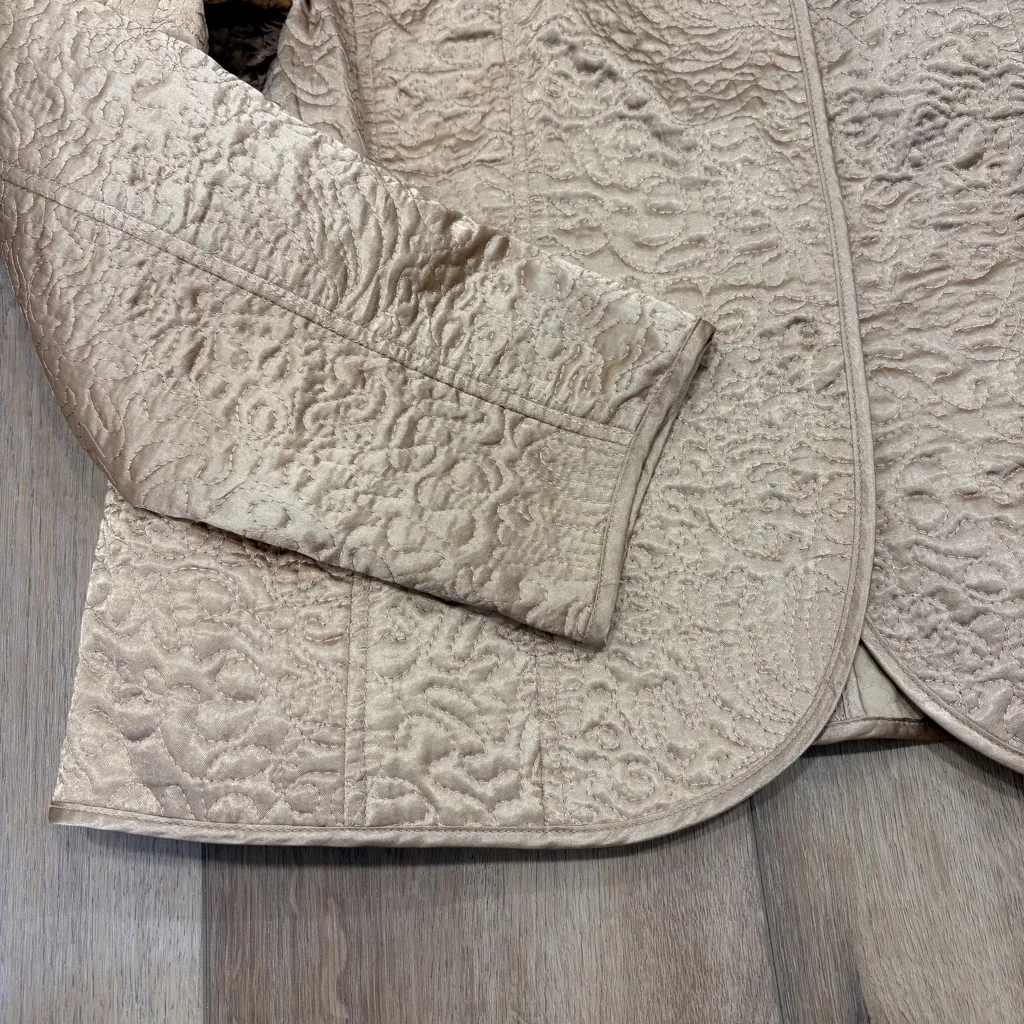 🌟KATE HILL🌟 QUILTED SATIN SNAP FRONT BLAZER JACKET GOLD CAMEL SZ L - Image 4