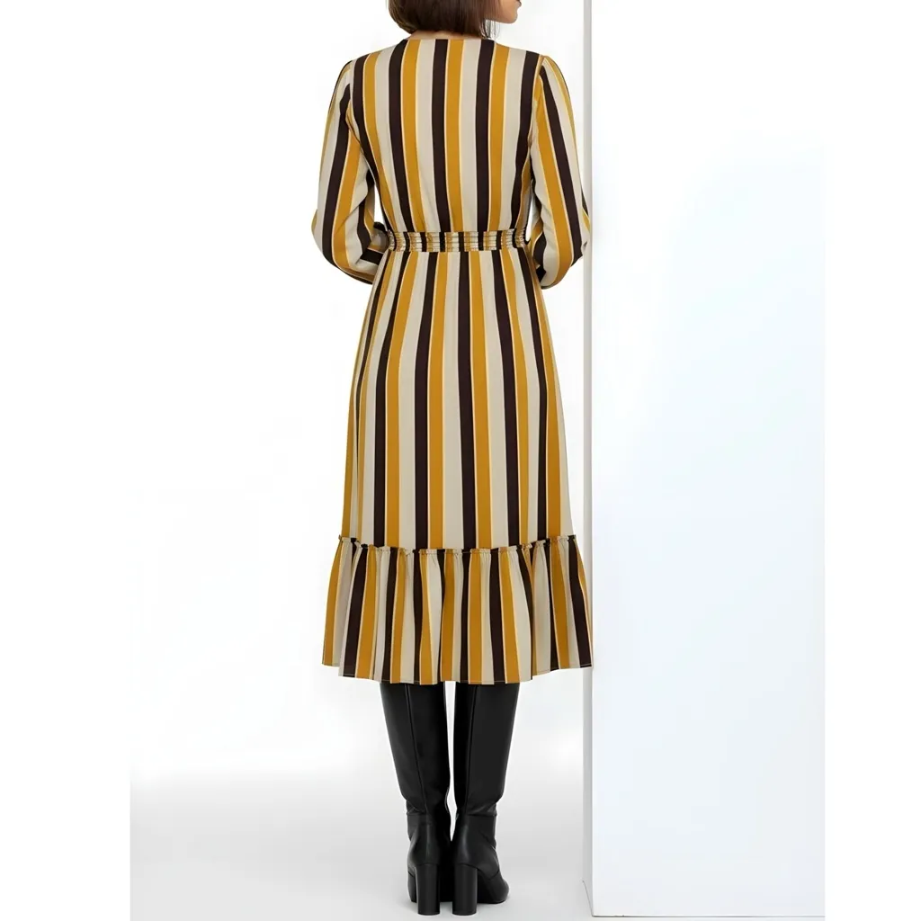 SEZANE Titiane Midi Dress, Hazel Tan Stripes, FR34/US2 - Image 4