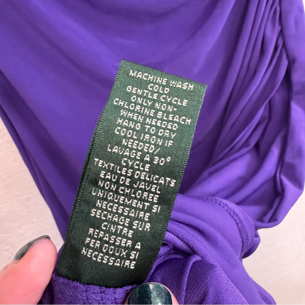 Lauren Ralph Lauren Royal Purple Ruched V-neck Dress Size 2 - Image 7