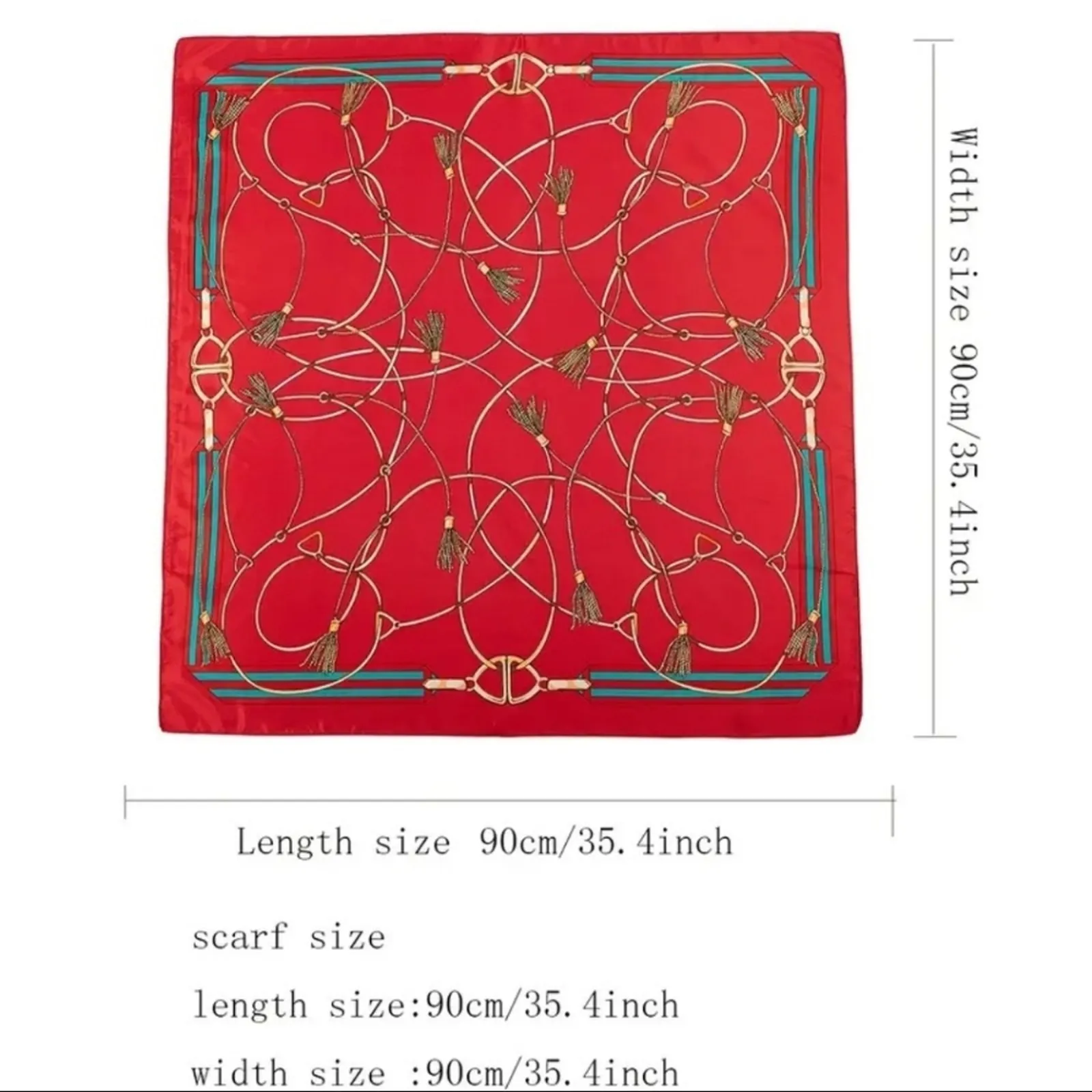 Chain Scarf Vintage Style Horse Satin Head Red Scarf Bandana - Image 4