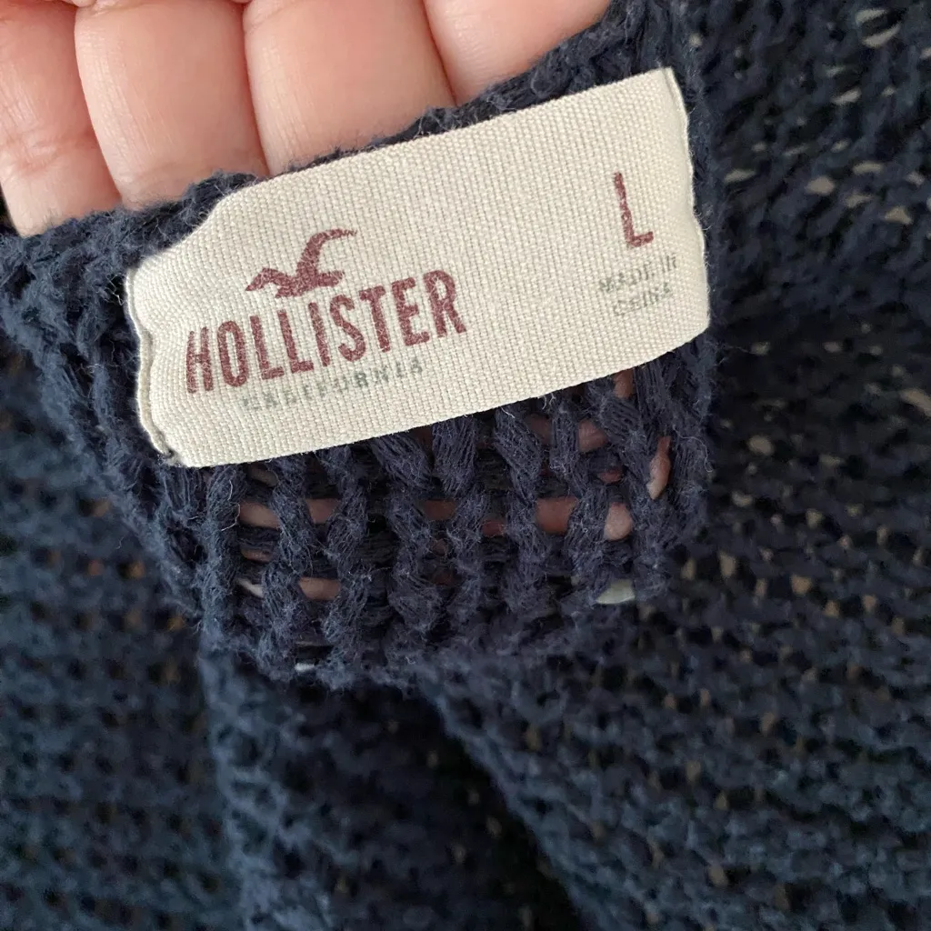 Vintage y2k Hollister Dark Blue Open-Knit Sweater - Image 6