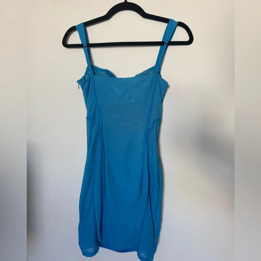 Oh Polly Turquoise Lace-Up Dress - Image 2