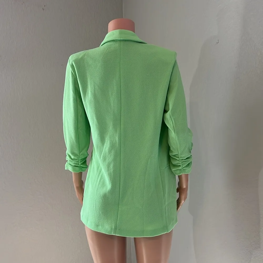 BAR lll KNIT 3/4 RUCHED SLEEVE BOYFRIEND Women's Green Blazer Jacket S NWT - Image 11