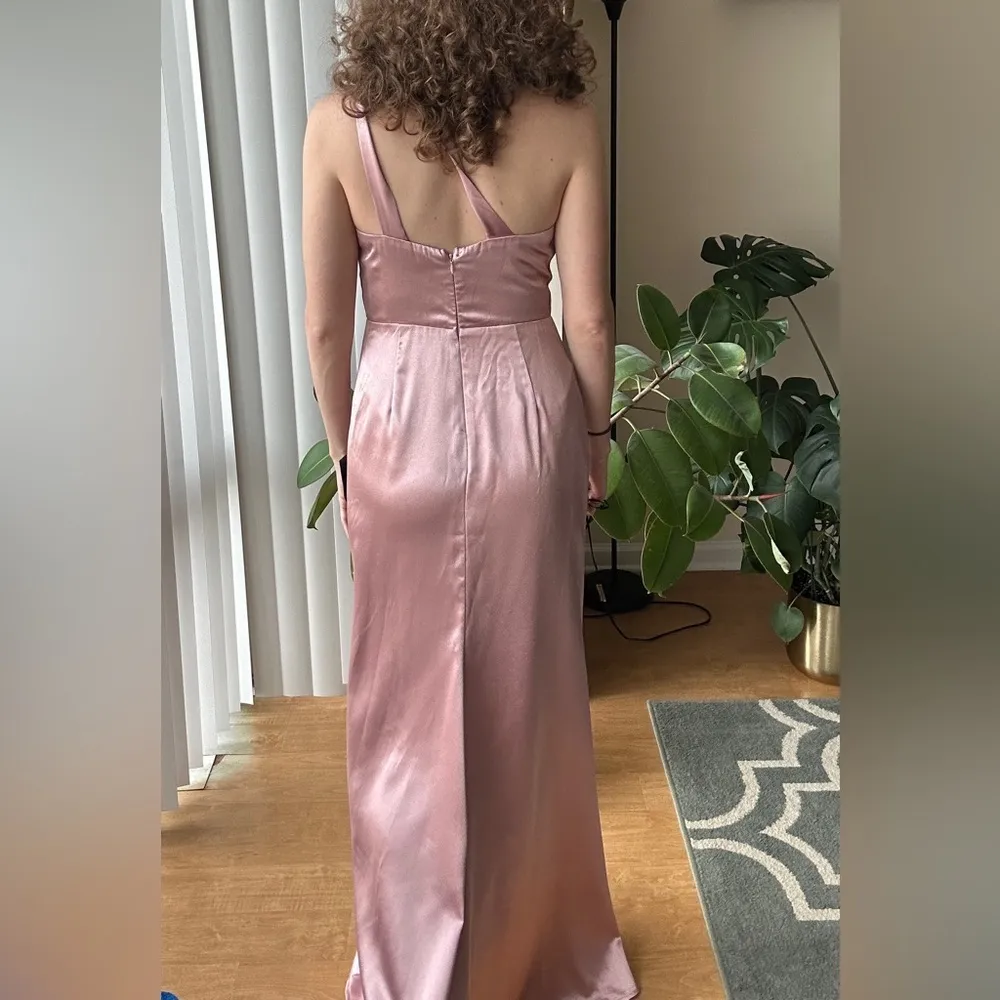 Lulus On the Guest List Mauve Satin One-Shoulder Maxi Dress, Size Small - Image 15