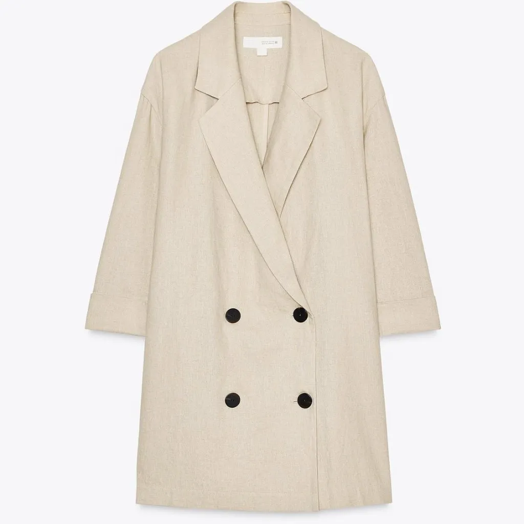 NWT ZARA LINEN BLEND DOUBLE BREASTED BLAZER BLOGGERS FAVE LIGHT BEIGE - Image 8