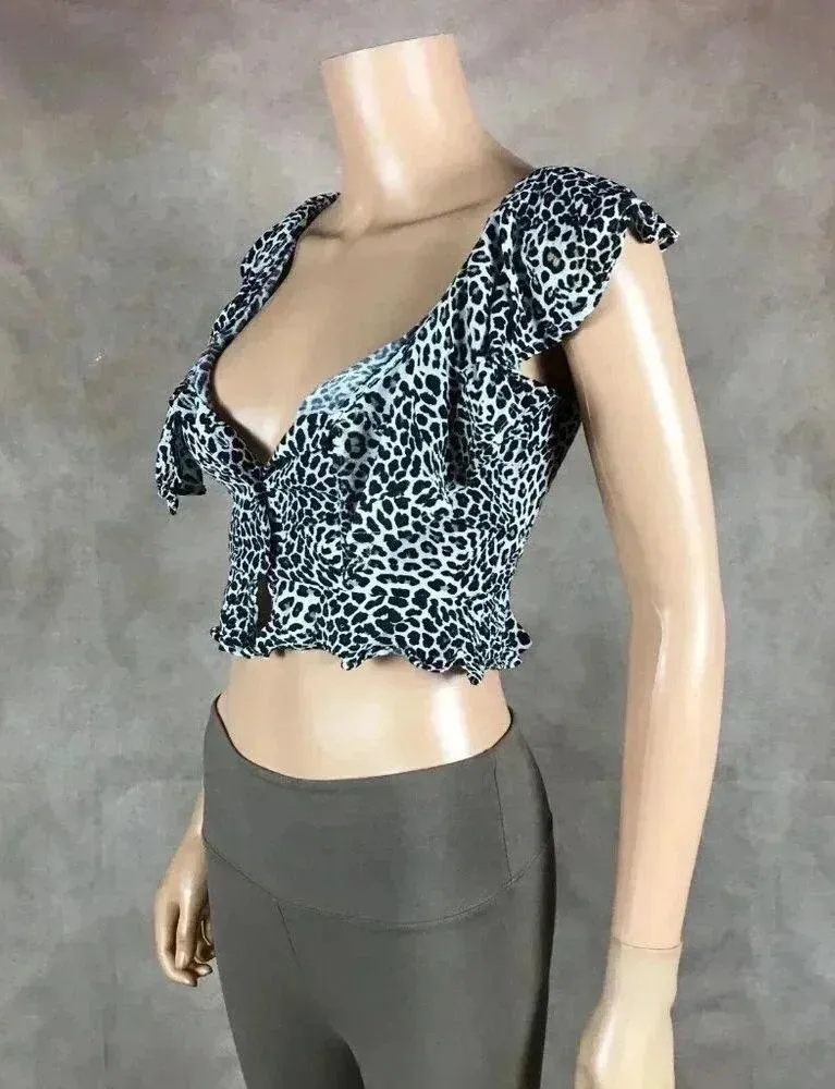 ZARA Ruffled Off Shoulder Animal Print Crop Top Size XS - Image 10