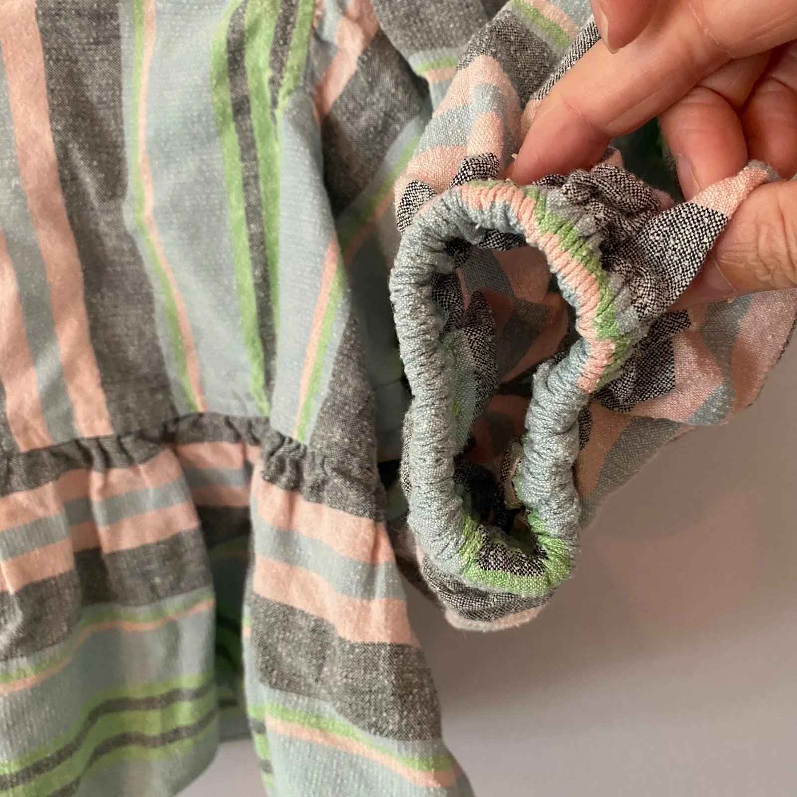 Hunter Bell New York Pink Green Blue Stripe Puff Sleeve Blouse Women size Small - Image 8