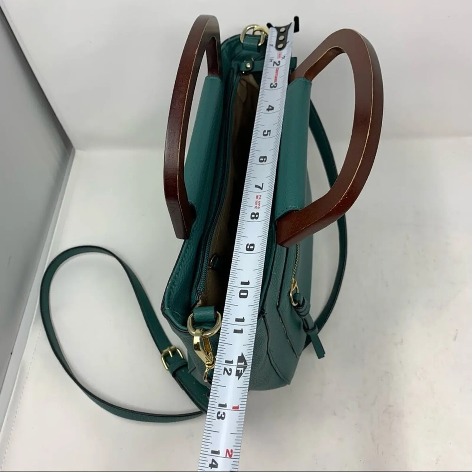 Nanette Lepore Teal Wood Handle Satchel Crossbody - Image 5