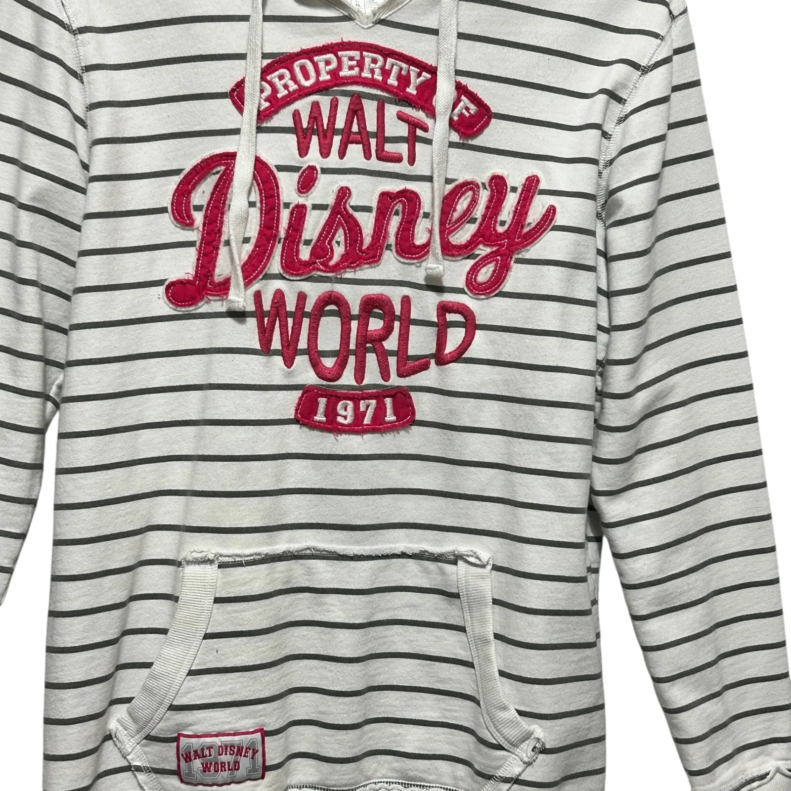 Disney Parks Women Hoodie L Gray Stripe Walt Disney World Applique Resort‎ Cozy White Size L - Image 3