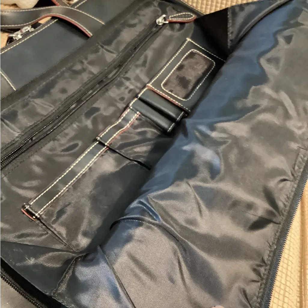 Lodis Italian leather briefcase/laptop bag. Black with brown piping - Image 8