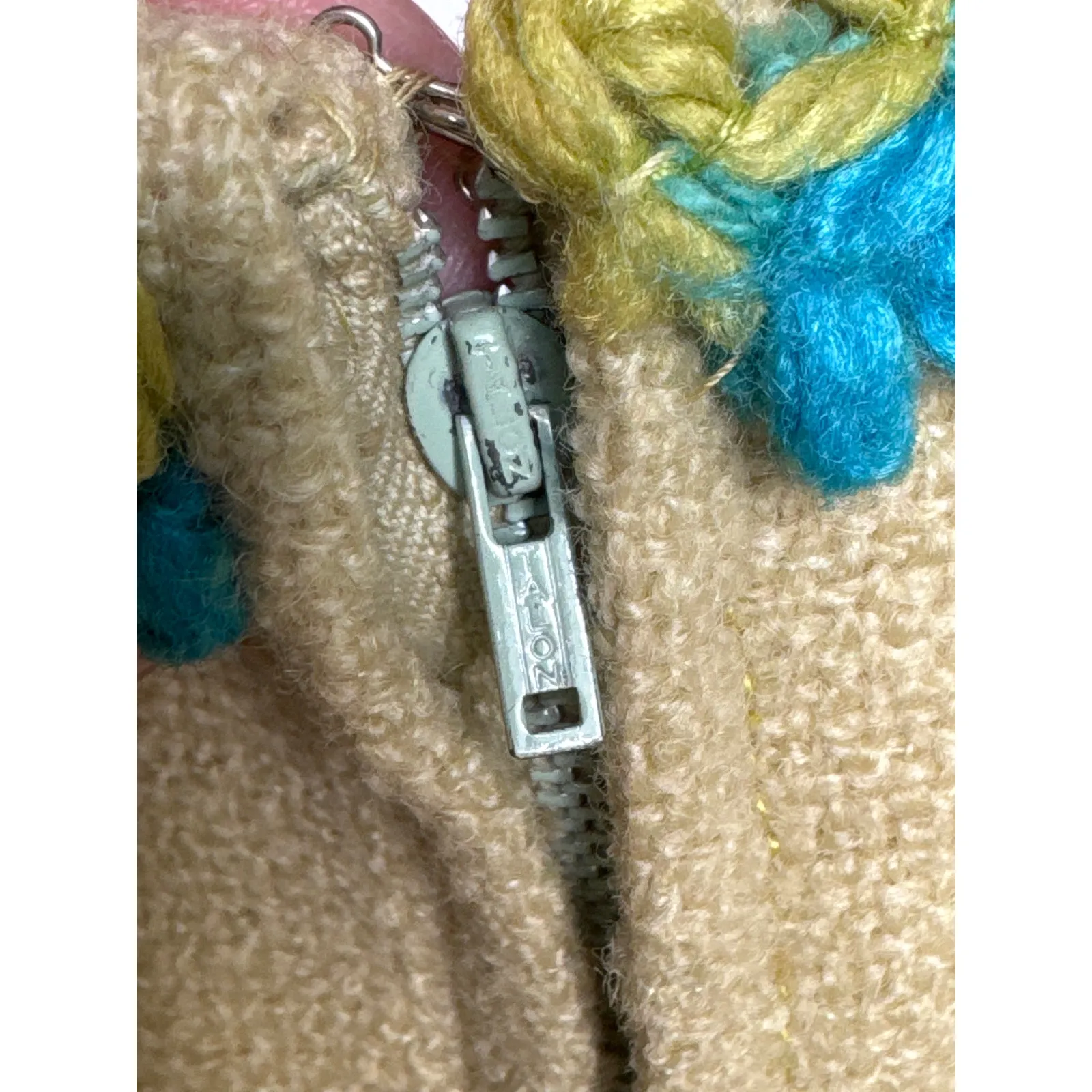 OOAK Vintage 60s mod tweed yellow dress, blue green trim fringe hem Medium - Image 11