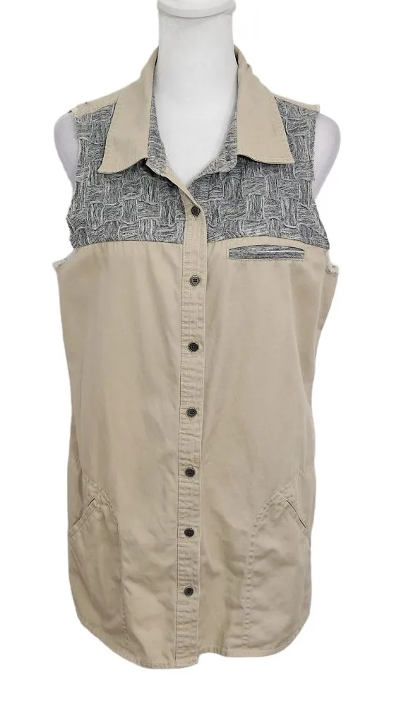 Gilded Intent Sleeveless Buttondown Top Size Medium Khaki Buttondown Top - Image 1