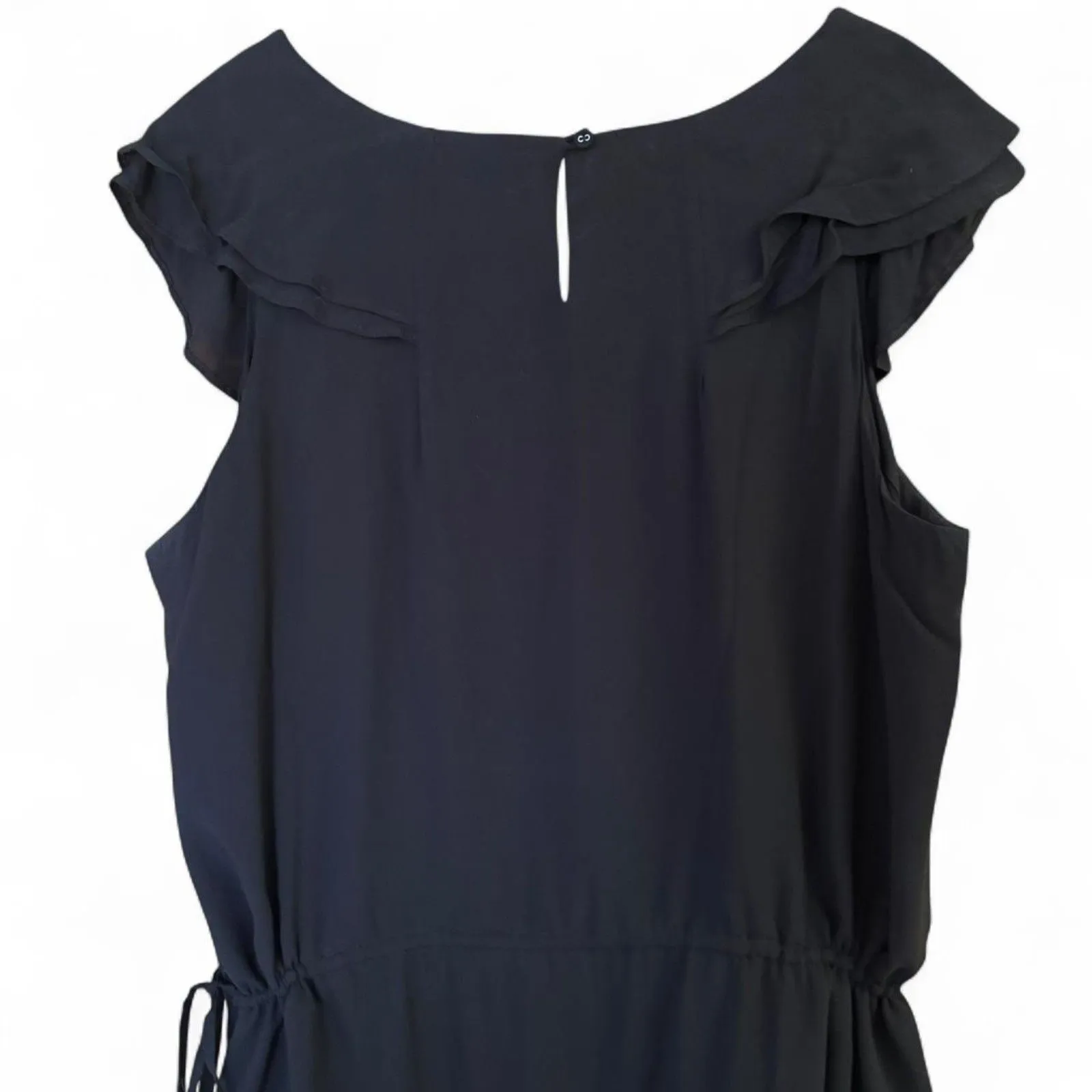 GAP Black Tiered Midi Dress w/Drawstring Waist, Ruffled Neckline, Cap Sleeves XL - Image 5