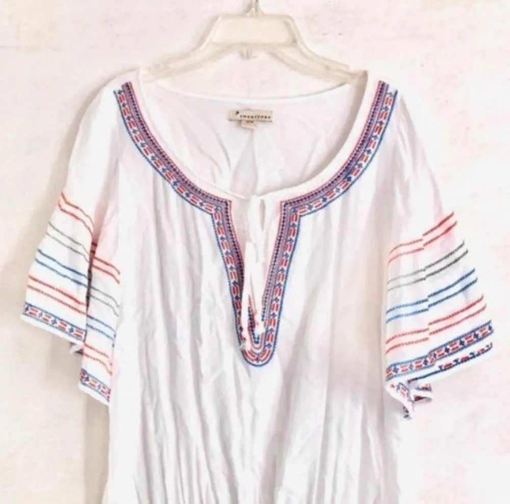 Forever 21 Top M Peasant Batwing Embroidered Drop Waist Bohemian Vacation Trip - Image 3