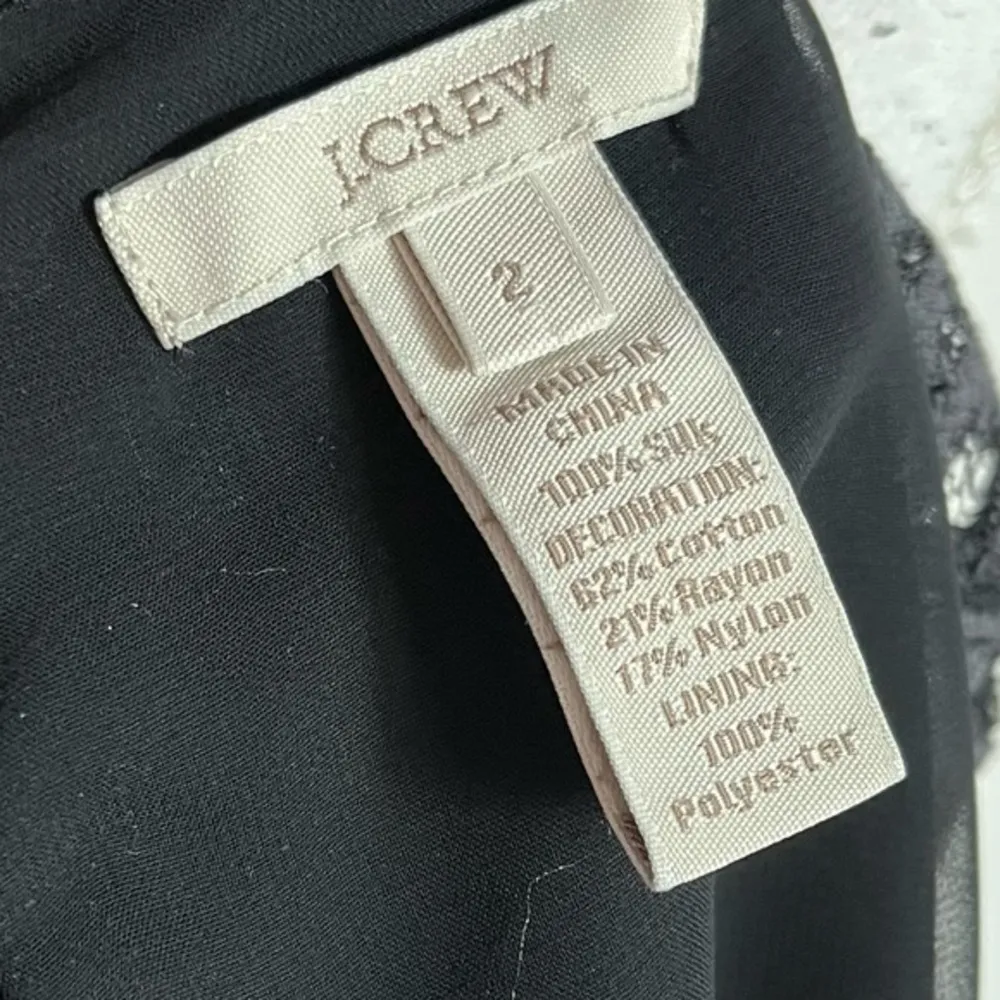 J. Crew • Solid Black 100% Silk Lace Neckline Tank Top - Image 3