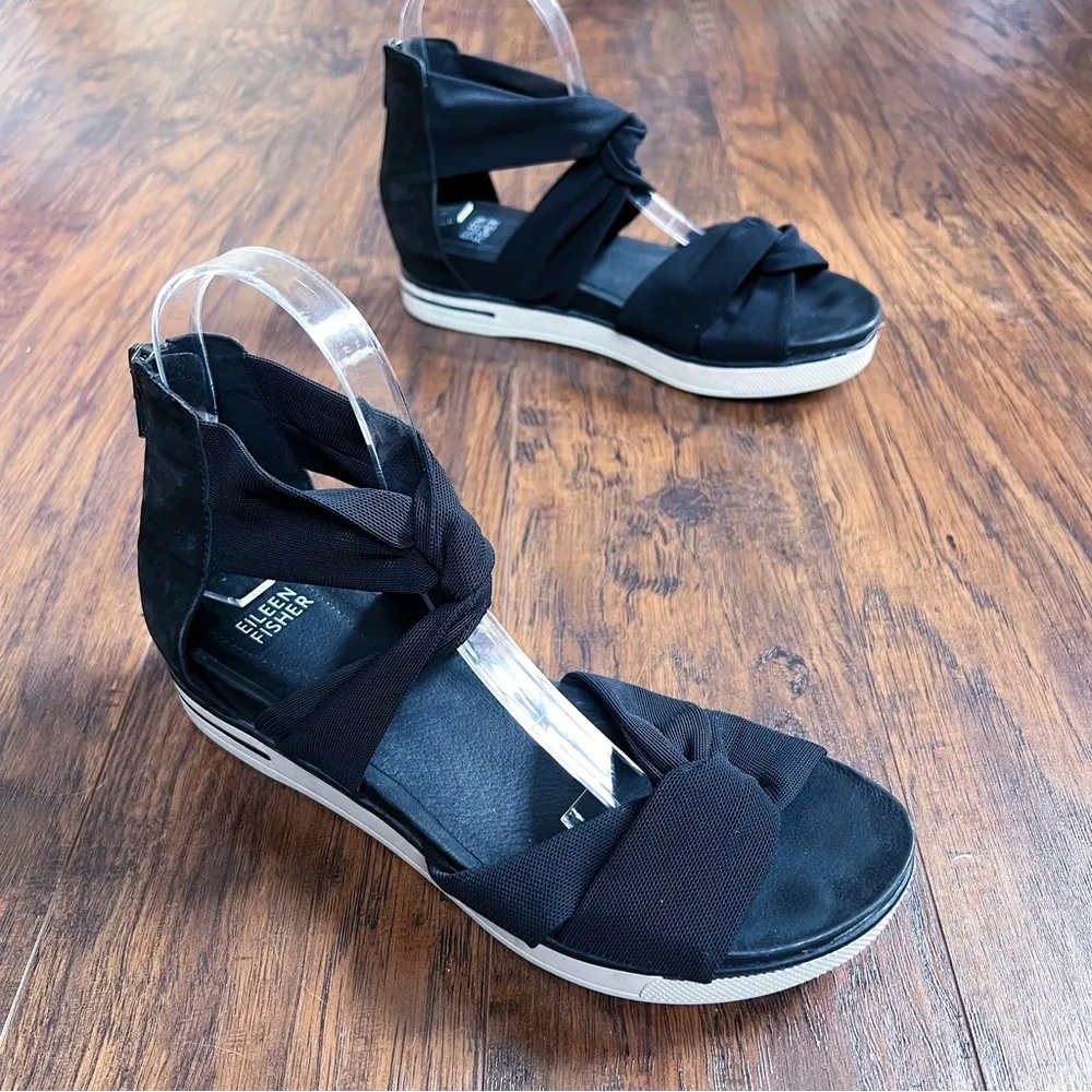 Eileen Fisher • Zanya Mesh Sneaker Sandal criss cross black sporty wedge - Image 11