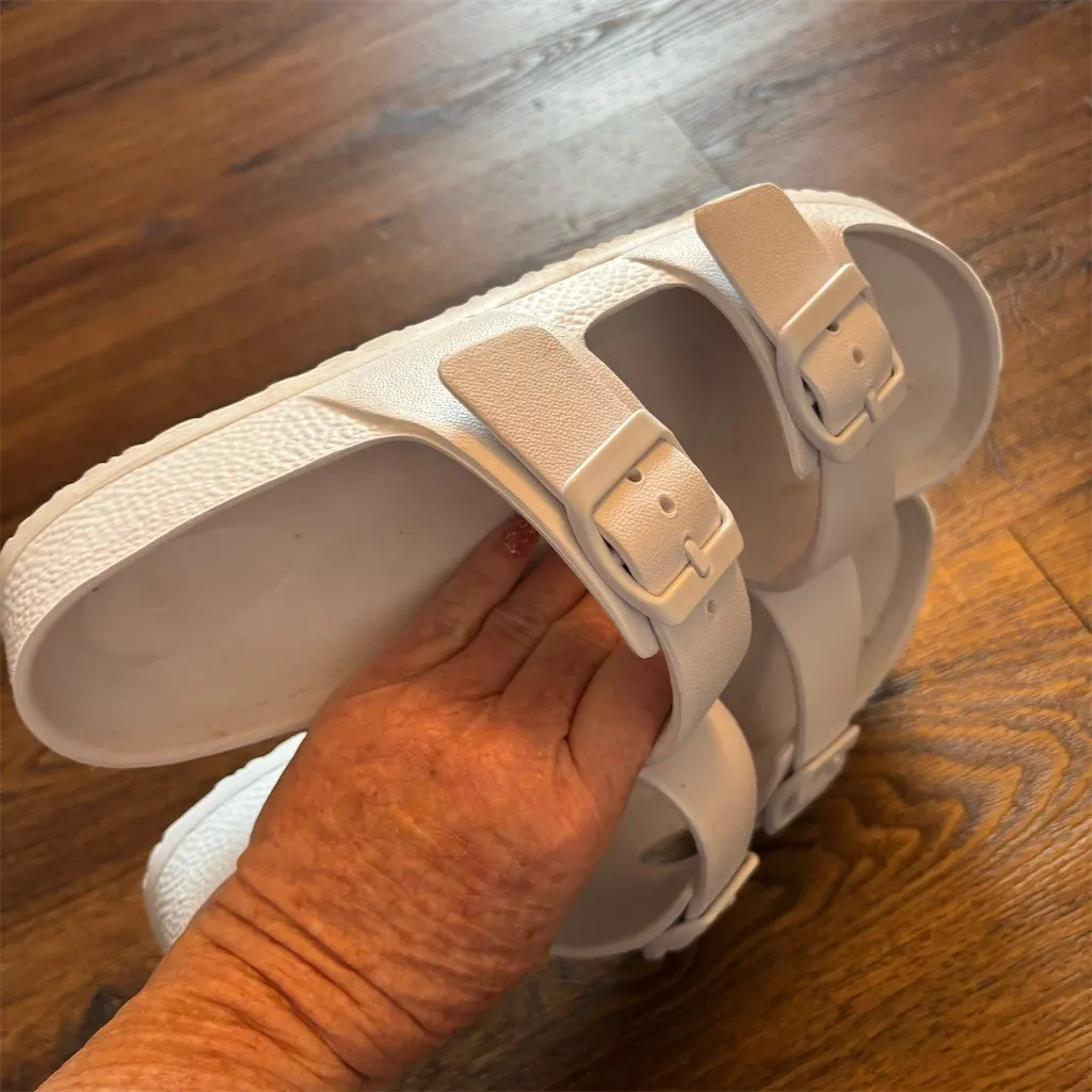 Shade & Shore Slide Sandals Womens Size 7 White Double Buckle Comfort - Image 6