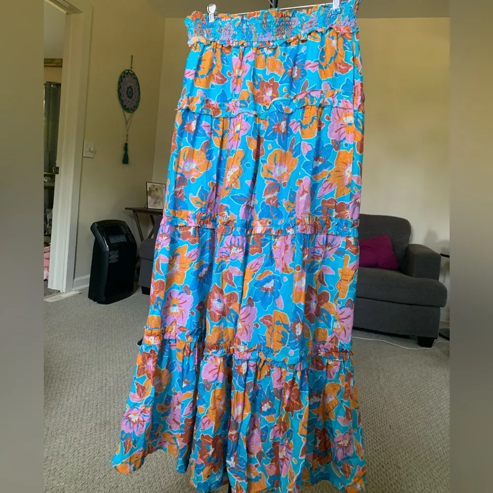 NWT Love The Label Gina Maxi Skirt, Frenchie Turquoise Print Size: M Blue Size M - Image 2