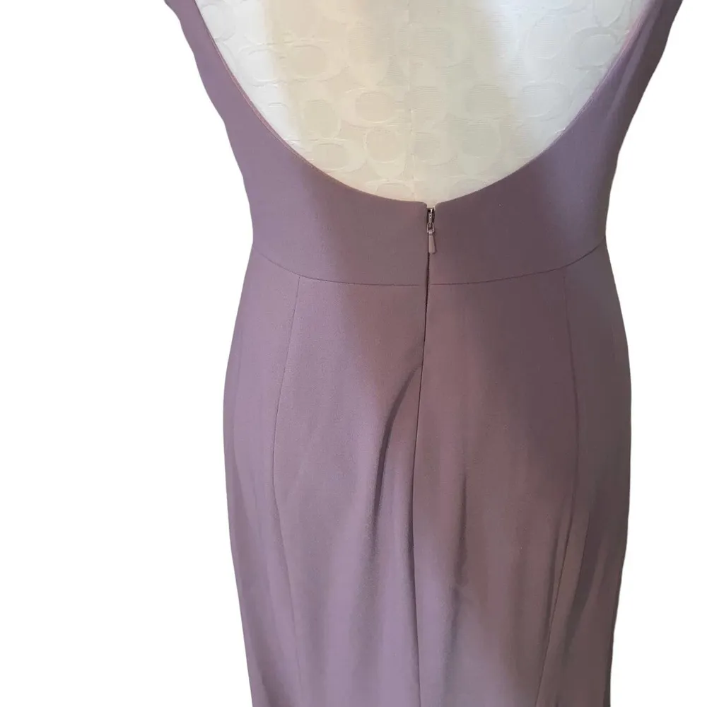 Dessy Group Bateau Neck Open Cowl Back Trumpet Gown in French Truffle Size 6R - Image 5