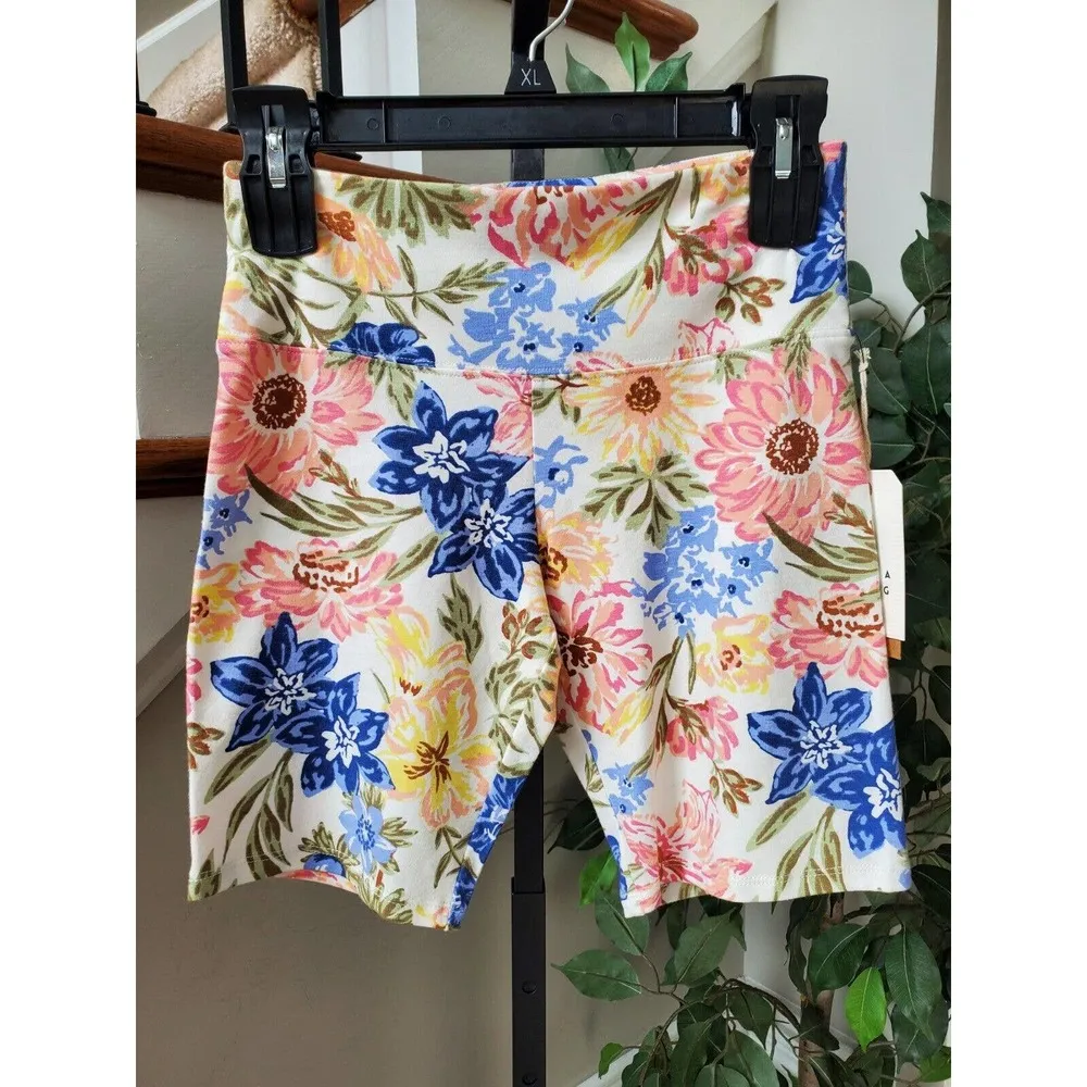 Billabong Ur A Dream Cream Pink Blue Floral Cotton High Waist Bike Shorts Medium - Image 12