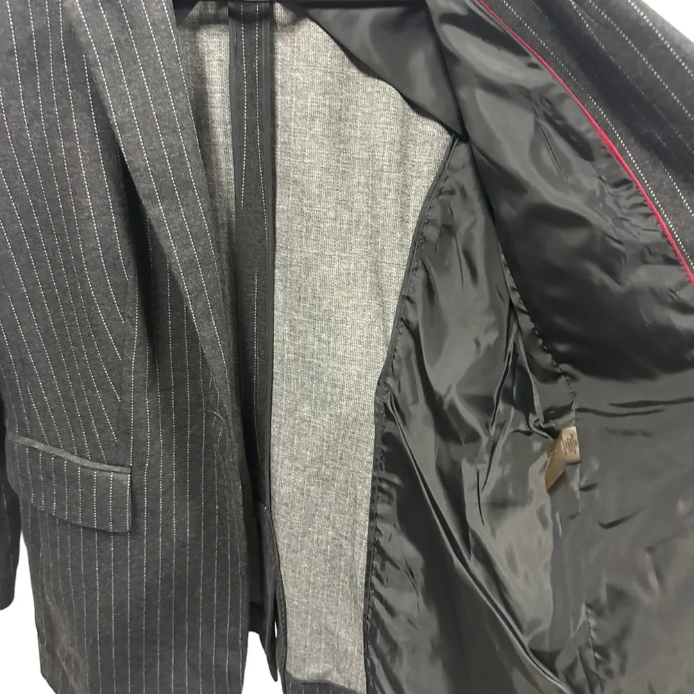 Tommy Hilfiger Gray Pinstriped Faux Flap Pockets Blazer Jacket Womens 10 - Image 9