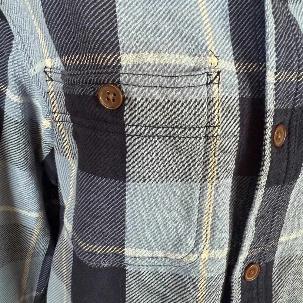 Old Navy  blue and white plaid long sleeve button down flannel shirt shacket M - Image 6