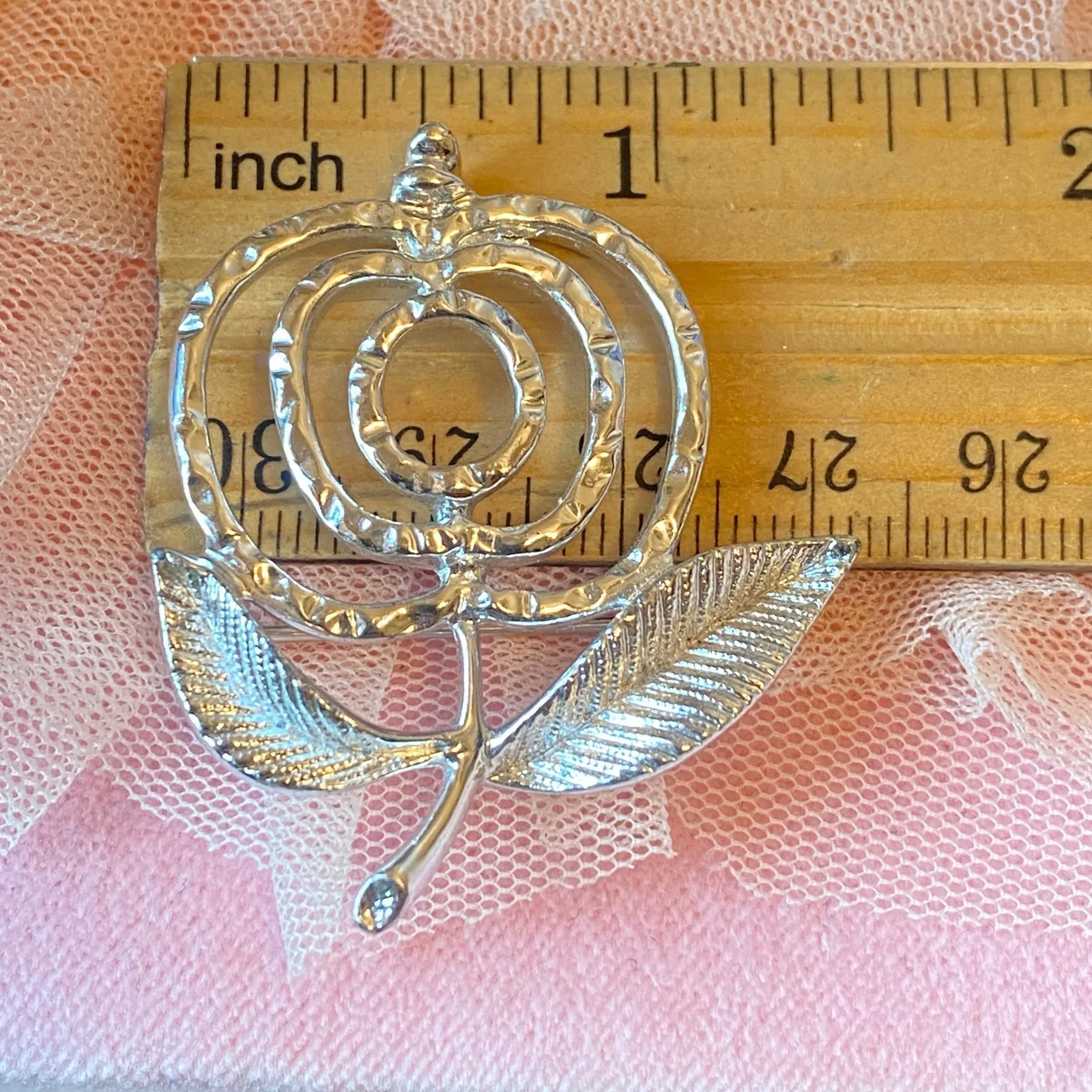 Vintage SARAH COV. Silver Tone Modernist Floral Brooch Pin Leaves Old Money - Image 4