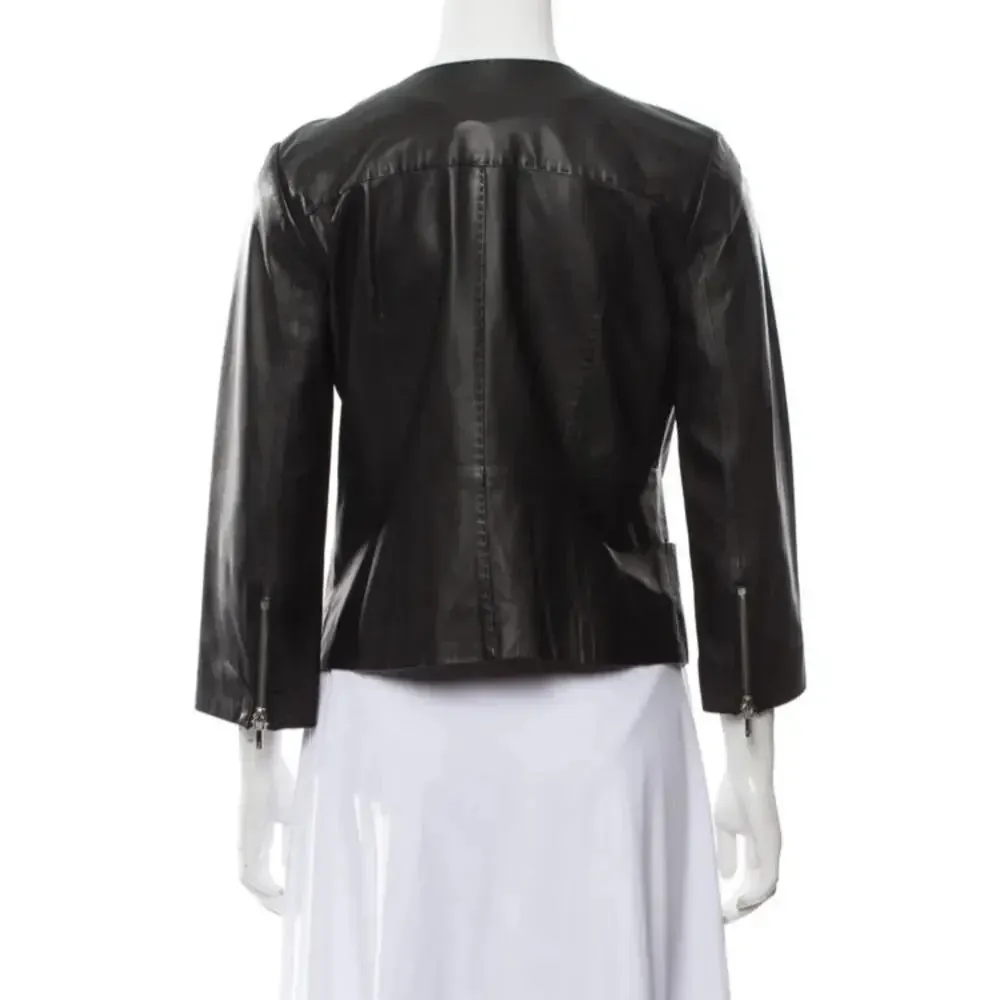 Tory Burch leather moto style jacket black sz 4 - Image 3