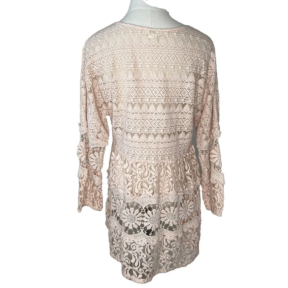 Sundance Victorian Essence Crochet and Lace Tunic Dress Blouse Orange size Small - Image 4