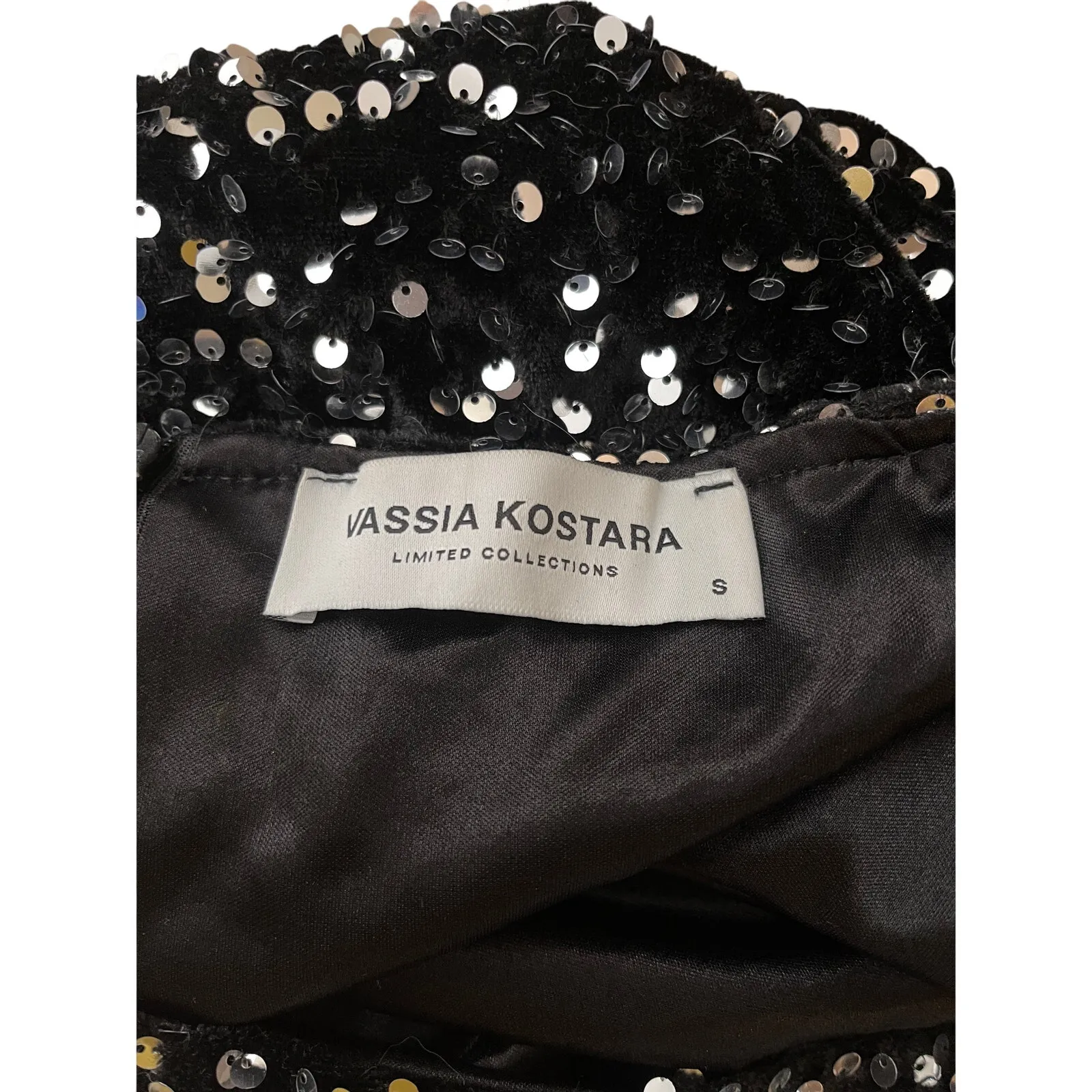 Vassia Kostara Sequin Mini Skirt Black Silver Sparkle Party Holiday Womans Small - Image 3