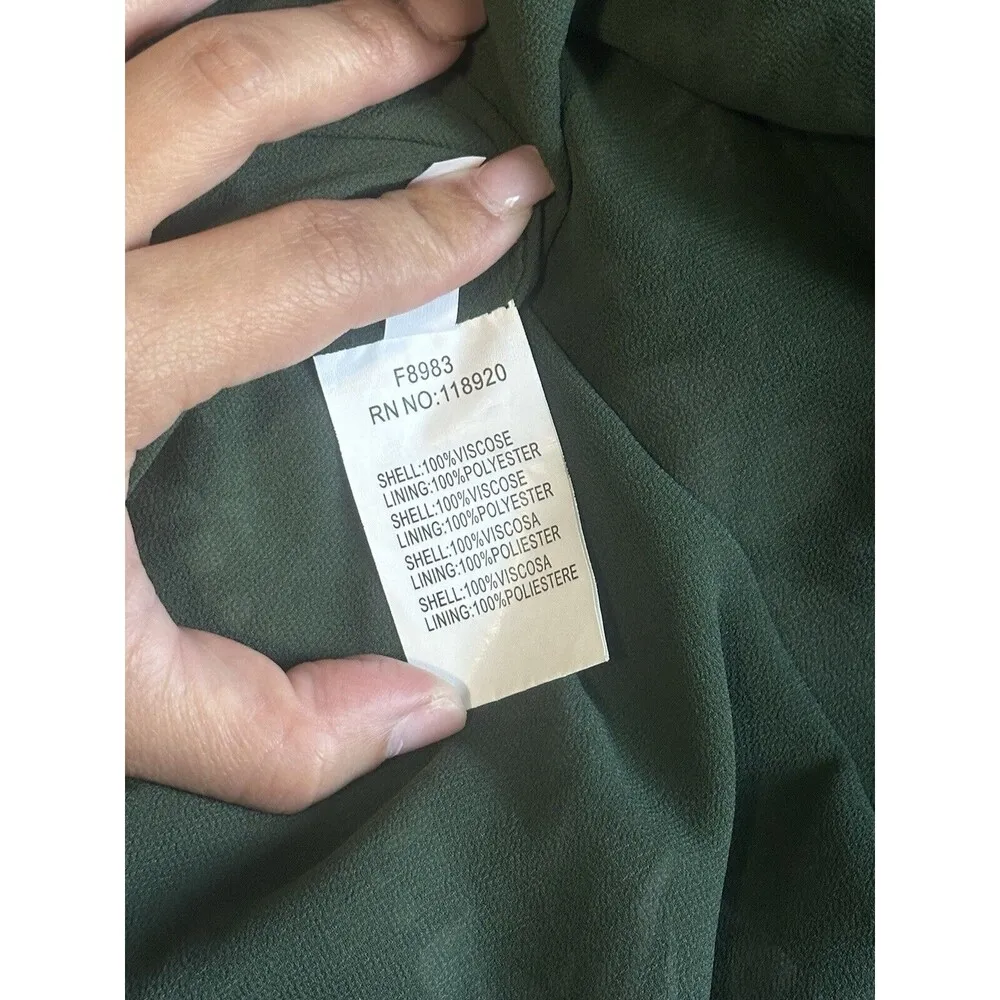 FRNCH Womens Medium Blouse Floral Green VNeck Grandmacore Grunge Lined Tie Back - Image 3