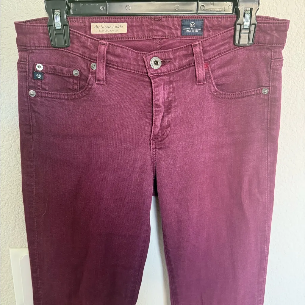 AG Andriano Goldschmied the Stevie Ankle Slim Straight Jeans Burgundy Plum 27 - Image 4