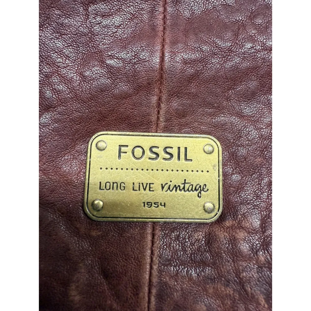 Fossil Crossbody Bag Womens Brown Leather Long Live Vintage Flap Purse Key Tag - Image 5
