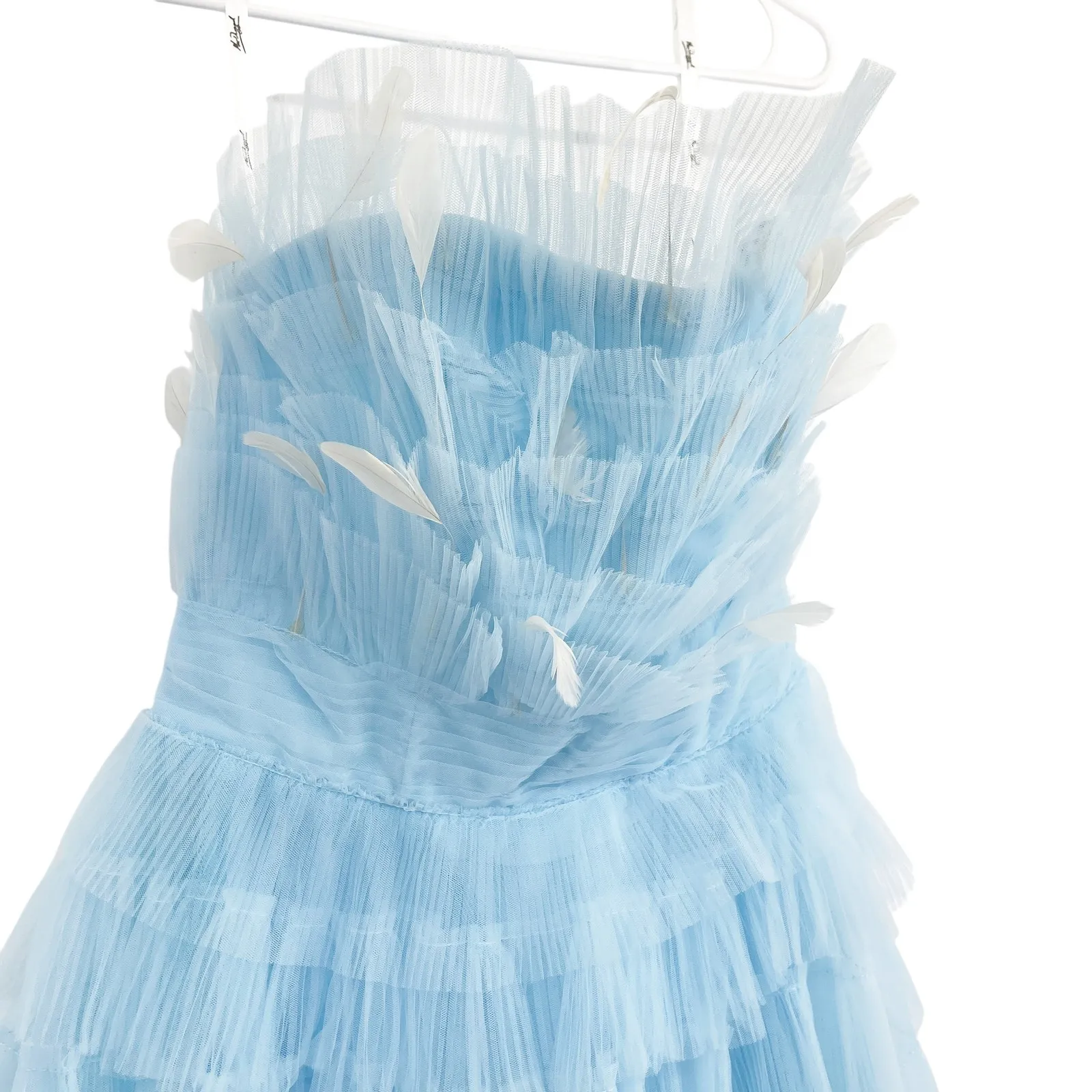 Mac Duggal Blue Feathered Strapless Tulle Fit & Flare Formal Mini Dress 8 NWT - Image 8