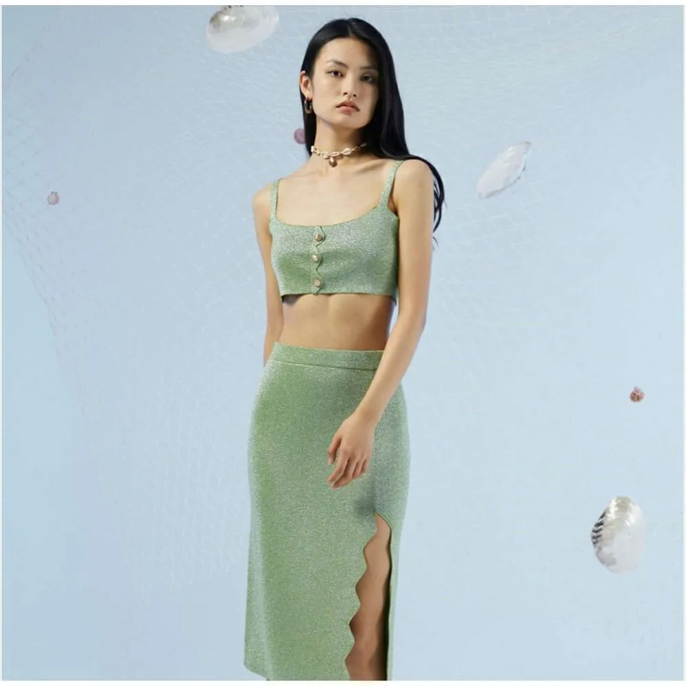 NWT Cider Hidden Gem Sparkle Zig Zag Jade & Gold Classy Crop Tank Top M - Image 5