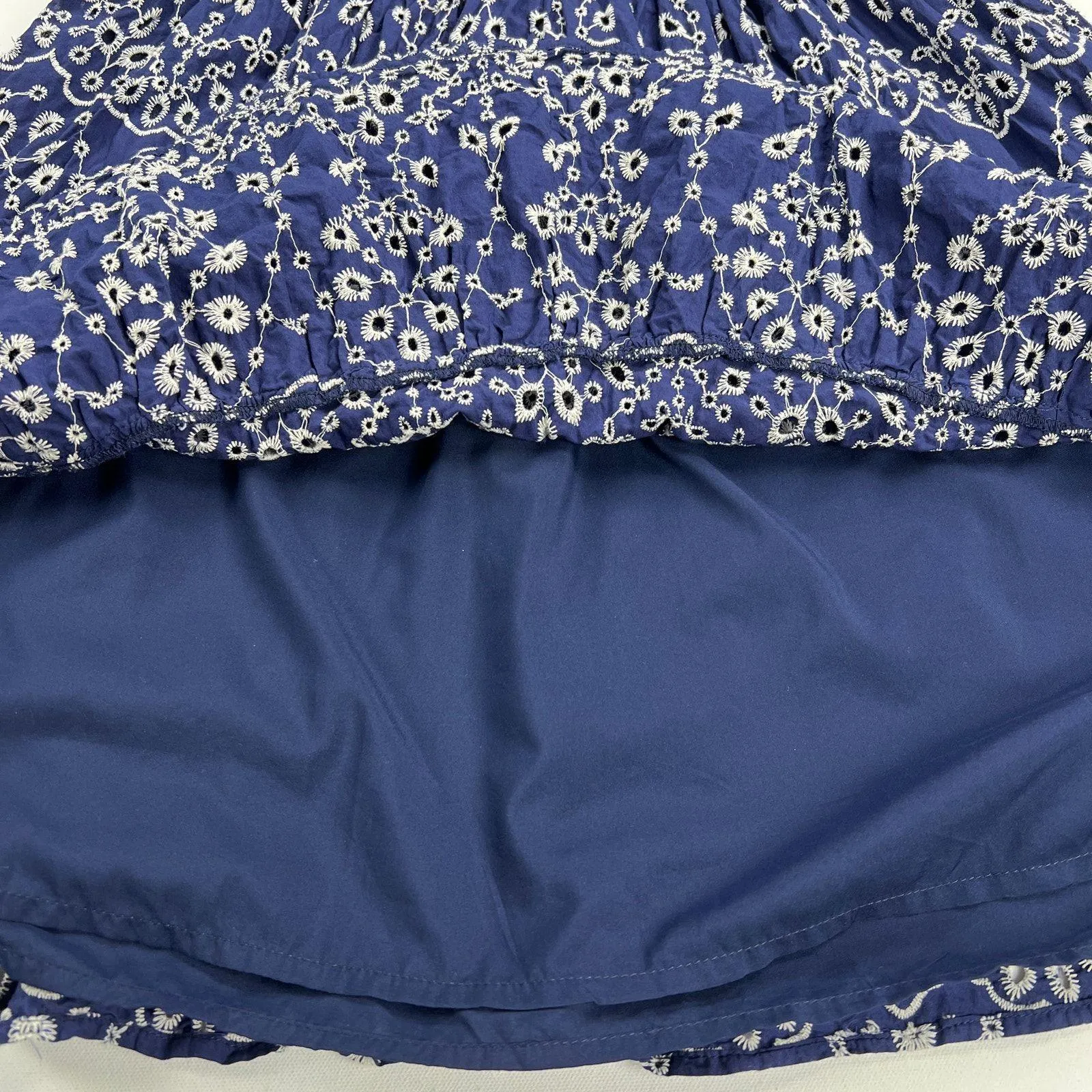 Sugarlips Rosie Eyelet Floral Split V-Neck Mini Dress Navy Blue-White Size M - Image 9