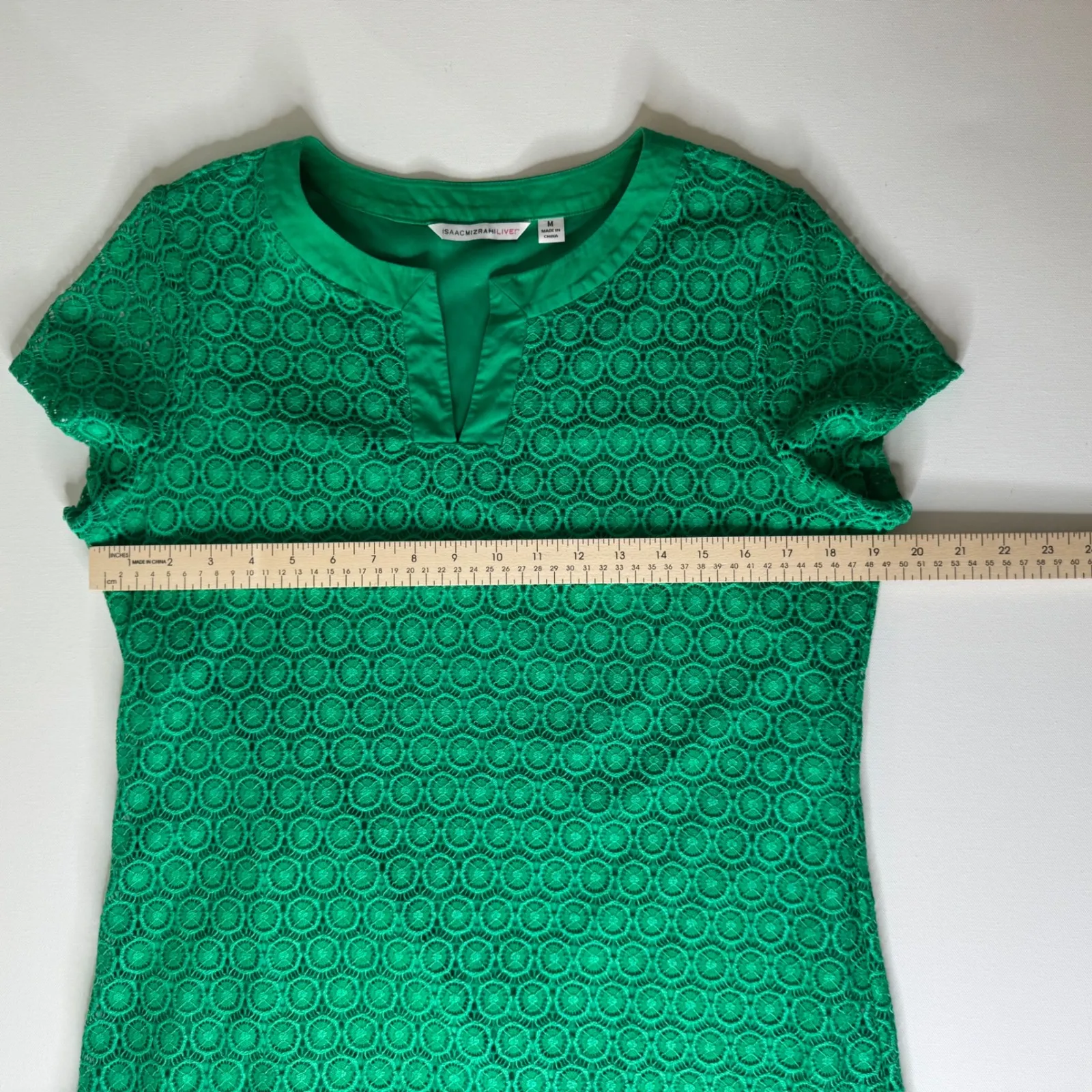Isaac Mizrahi Live! Green Lace Crochet Knit Shift Dress‎ Medium Preppy Church - Image 6