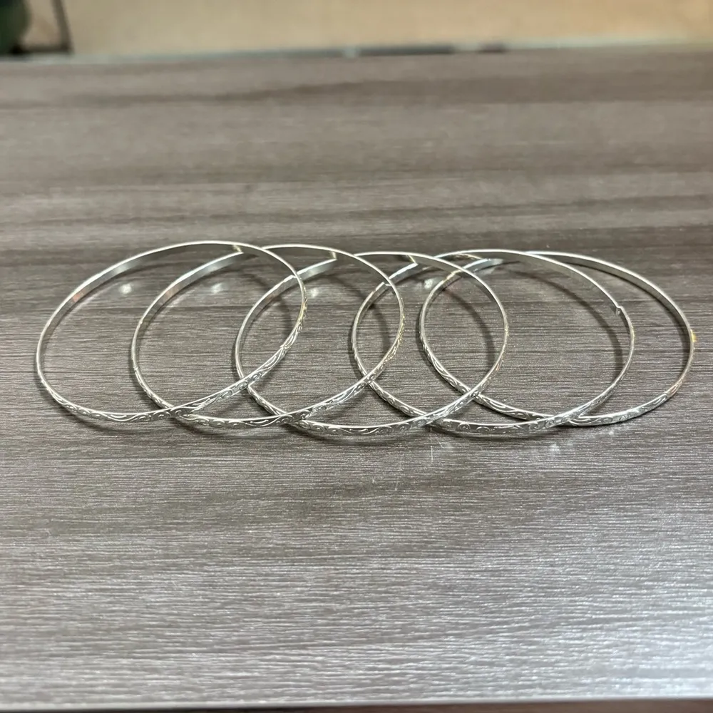 Set of 5 Silver Bangle Bracelets Size 8 - Image 3
