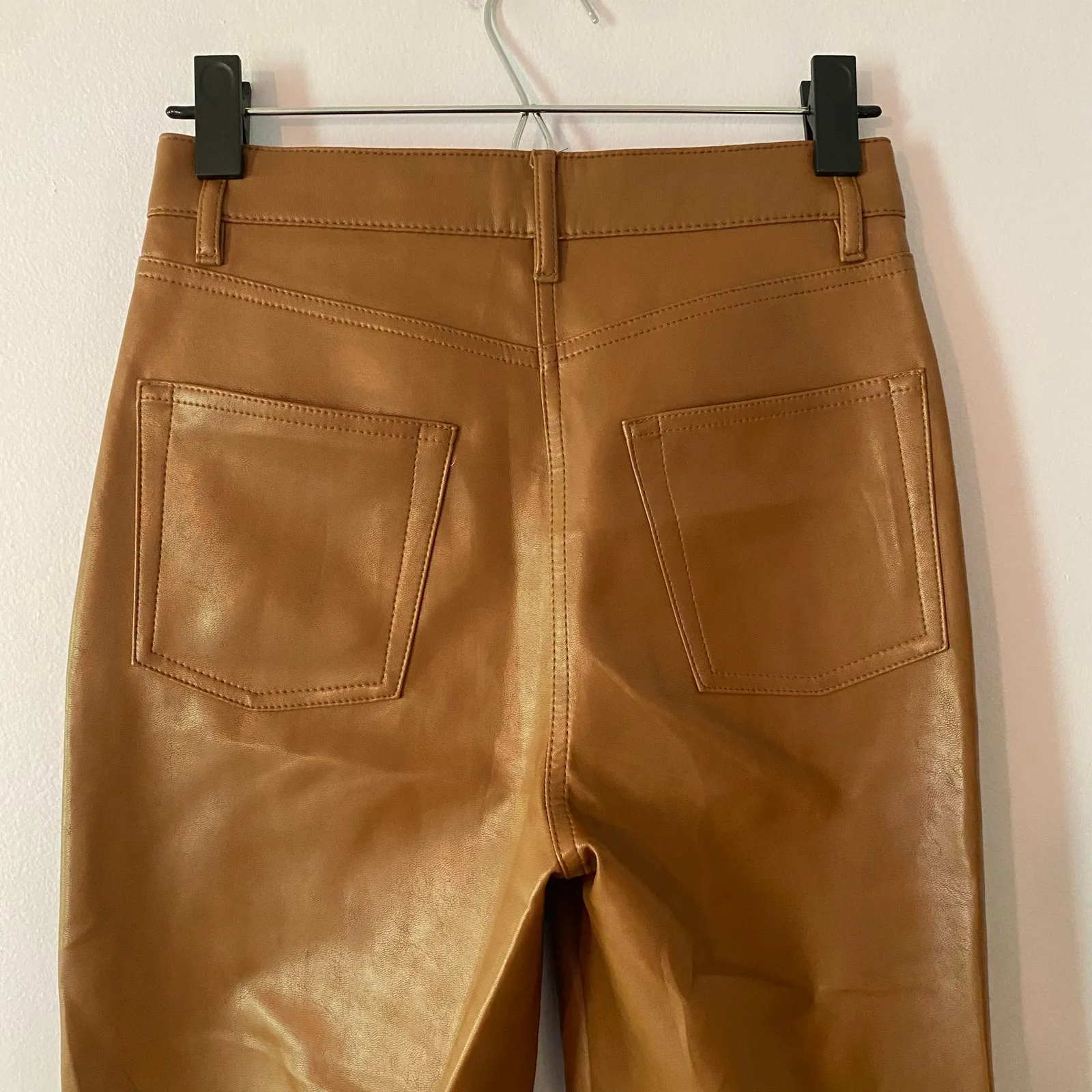 Aritzia Wilfred Vegan Leather Brown Straight Leg Pants Women's size 4 Small - Image 7