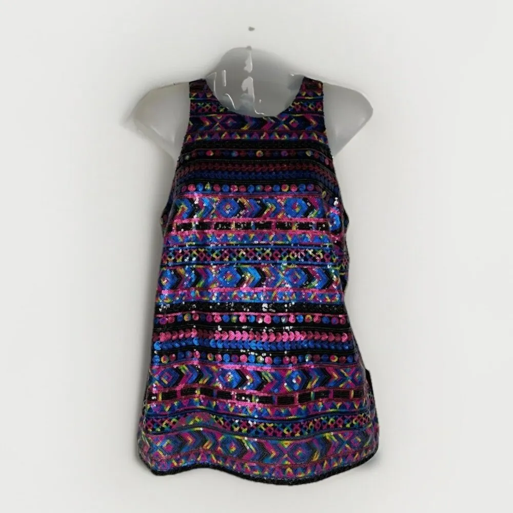 AMANDA UPRICHARD Multicolor Geometric Striped Sequin Satin Tank Top Women's sz S - Image 2
