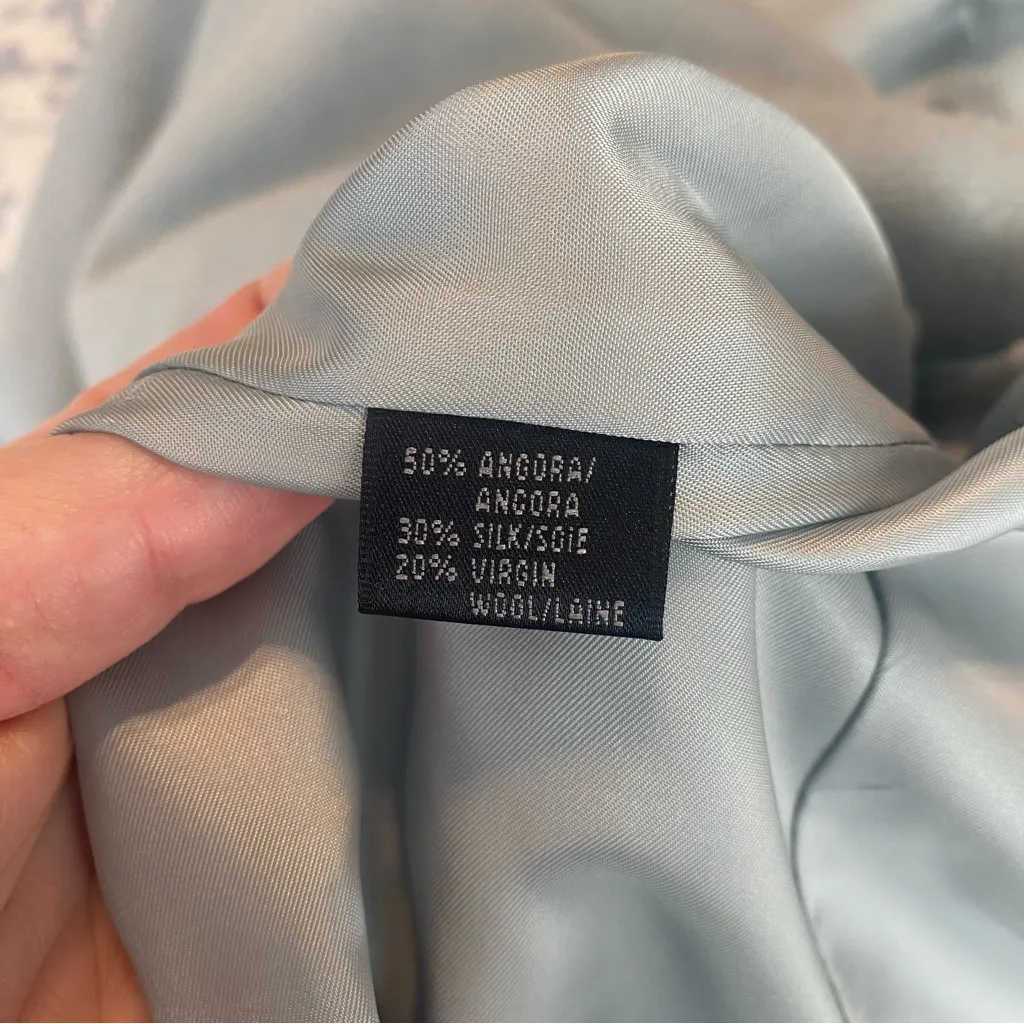 Lafayette 148 New York Blue Single Breasted Pea Coat Angora, Silk, and Wool Size 14 - Image 7