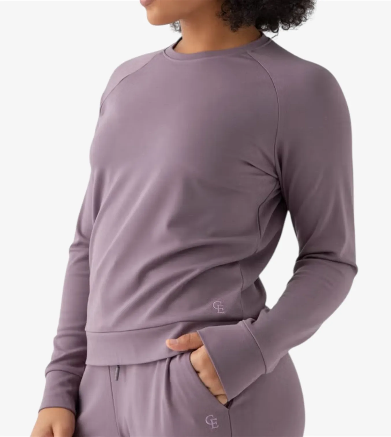 Cozy Earth Long Sleeve Raglan Crewneck Sweatshirt Top Dusty Mauve Size S Purple - Image 1