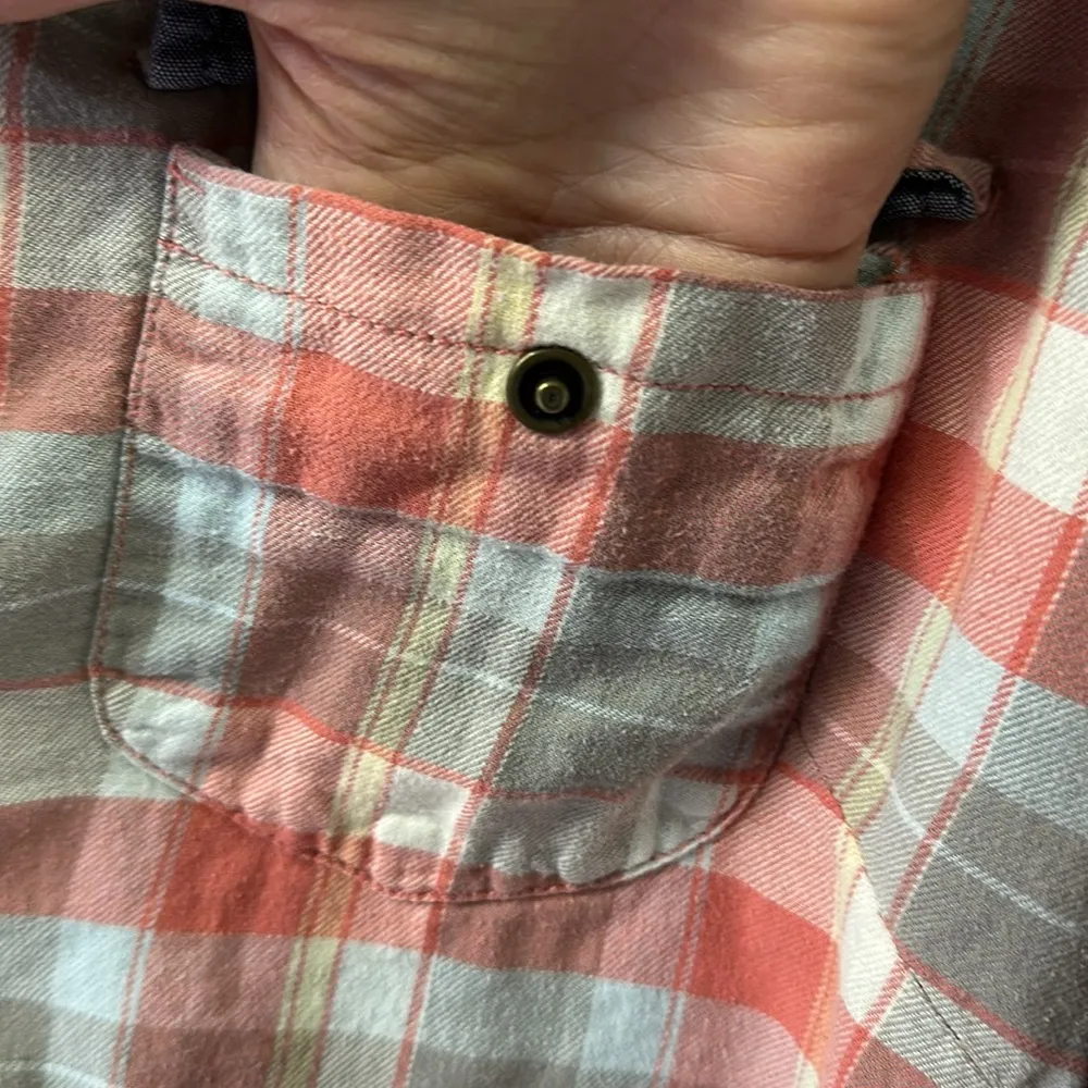Jachs Girlfriend Bea Cotton Flannel Plaid Snap Up Roll Tab Long Sleeve Shirt L - Image 10