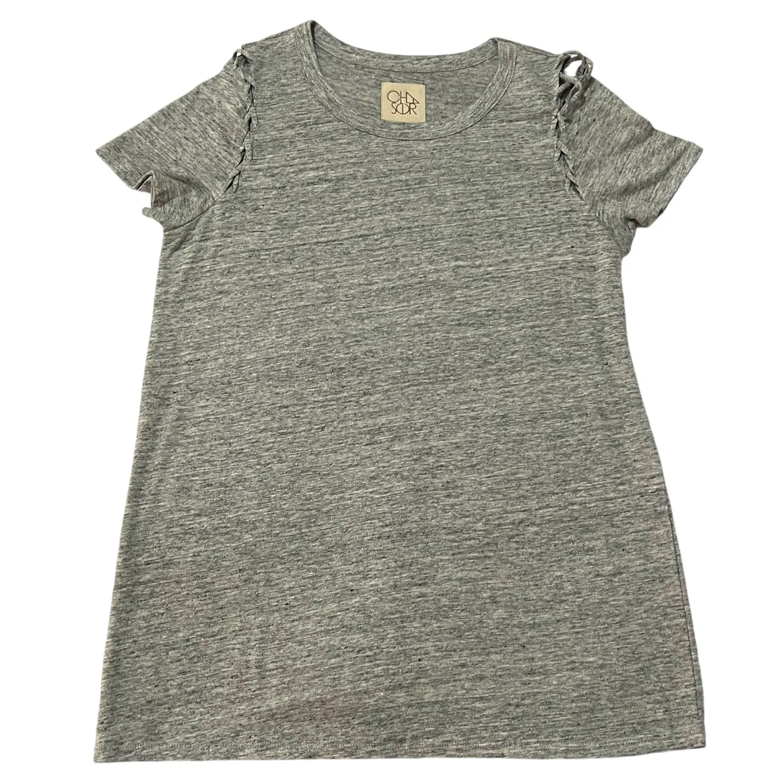 Chaser (M) Heathered Lace-Up Shoulder Detail Short Sleeve Relaxed Fit Tee Top - Image 11