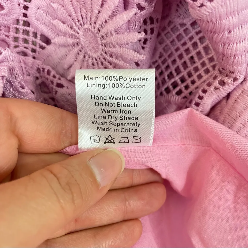 Marié by Victoria Dunn Pink 3D Lace Long Sleeves Mini‎ Kaftan Dress Size Small - Image 6