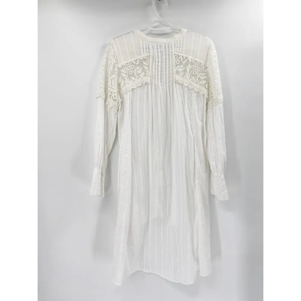 Feather Bone Anthropologie Lucille White Long High-Low Crochet Button Front Top - Image 3